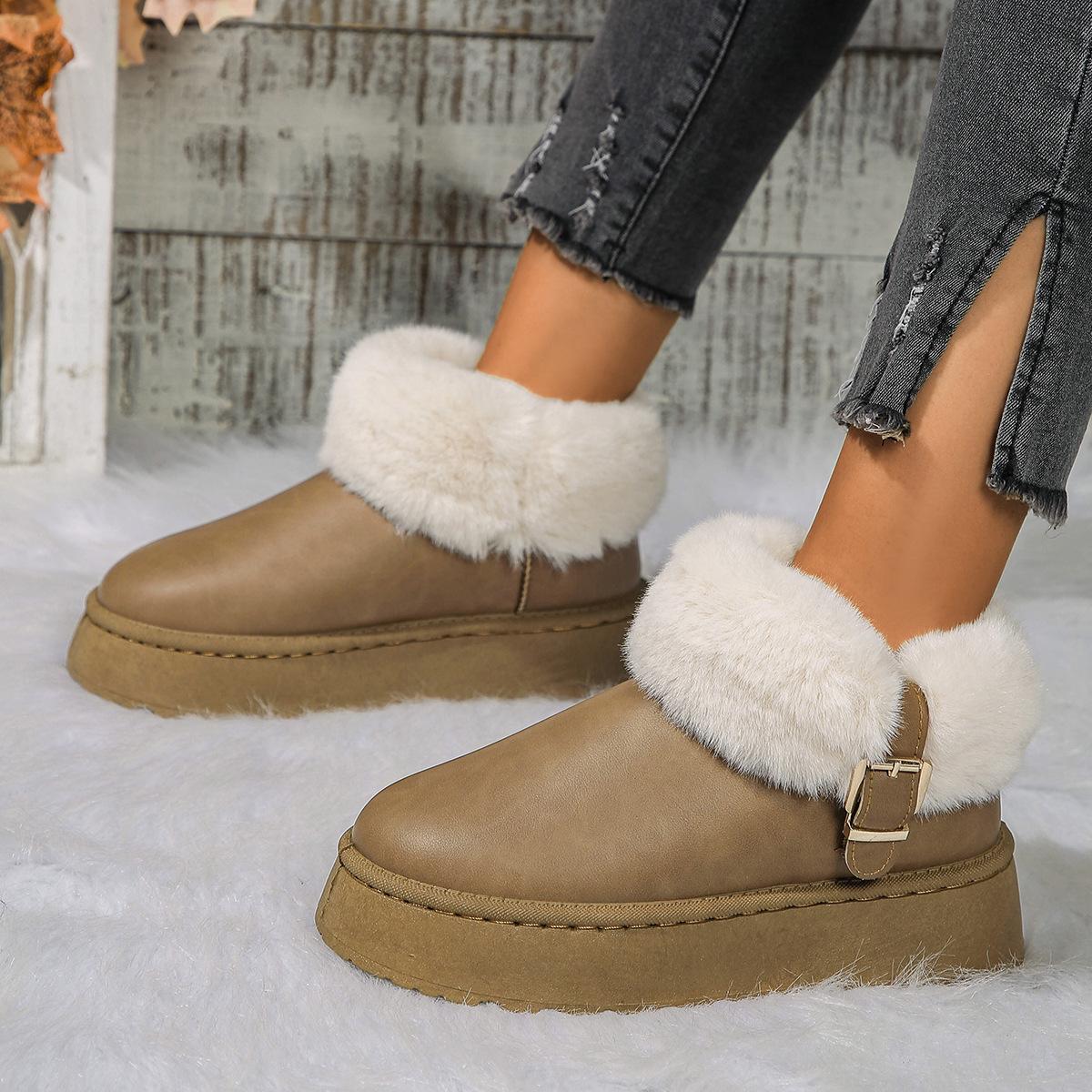 

Foreign trade platform snow boots women s autumn and winter new warm velvet thickened leather platform cotton shoes large size 42 коричневий