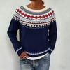 Women's 2025 Autumn/Winter Round Neck Color Block Loose Knit Sweater - Fashionable Pullover