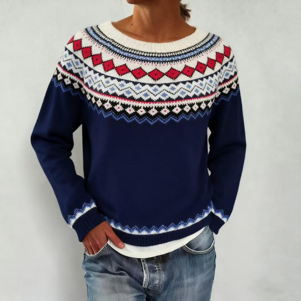 Women's 2025 Autumn/Winter Round Neck Color Block Loose Knit Sweater - Fashionable Pullover