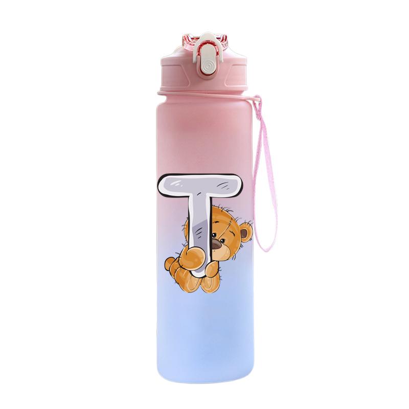 Cartoon Letter Printed Lovely A-Z 750ML Water Bottle Large Capacity Drinking Cup Portable Outdoor Sports Water Cup Children Gift