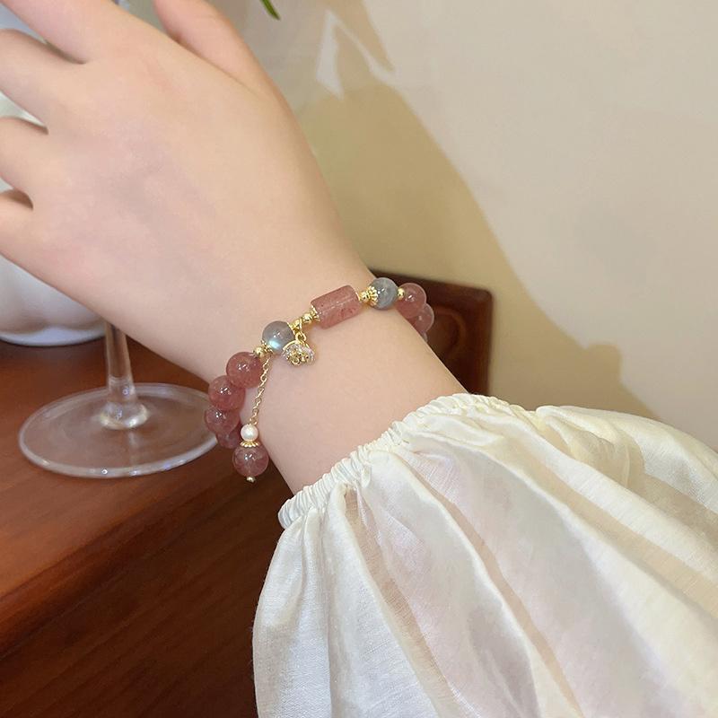 Süßes Rosa Erdbeer Armband Für Frauen Mädchen Glücksbringer Perlen Armreif Leichter Luxusschmuck Dekoration Geschenke