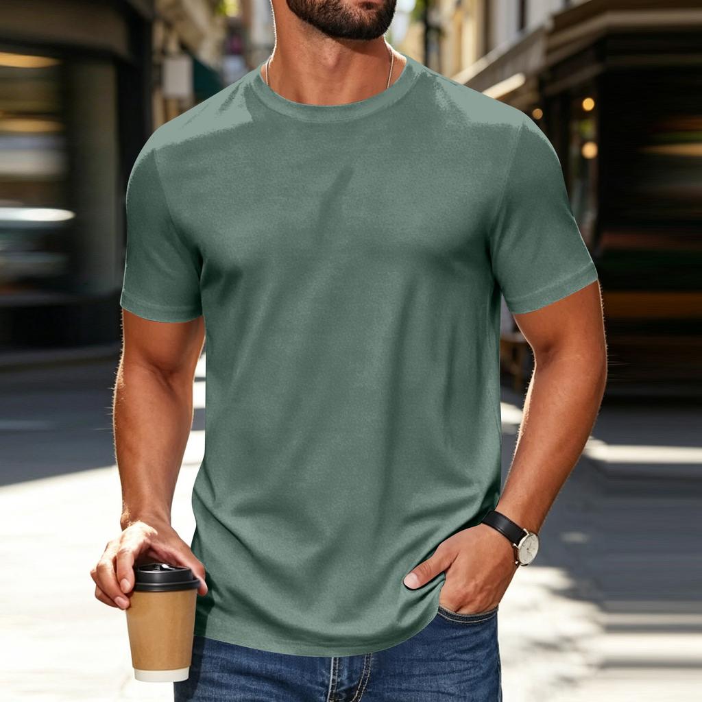 Men's Breathable Crew Neck T-Shirt Short Sleeve Athletic Shirt Lightweight Soft Fabric Moisture Wicking Gym Top Casual Fit