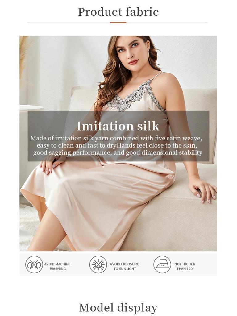 Übergröße Eisseide Camisole Nachthemd & Morgenmantel Set für Frühling/Sommer.