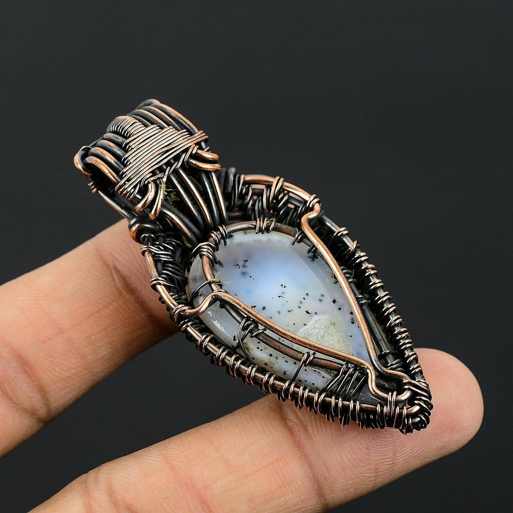 Tree Of Life Dendrite Opal & Rainbow Moonstone Gemstone Jewelry, 999 Copper Wire Wrapped Pendant, Gift For Women Handmade Pendant