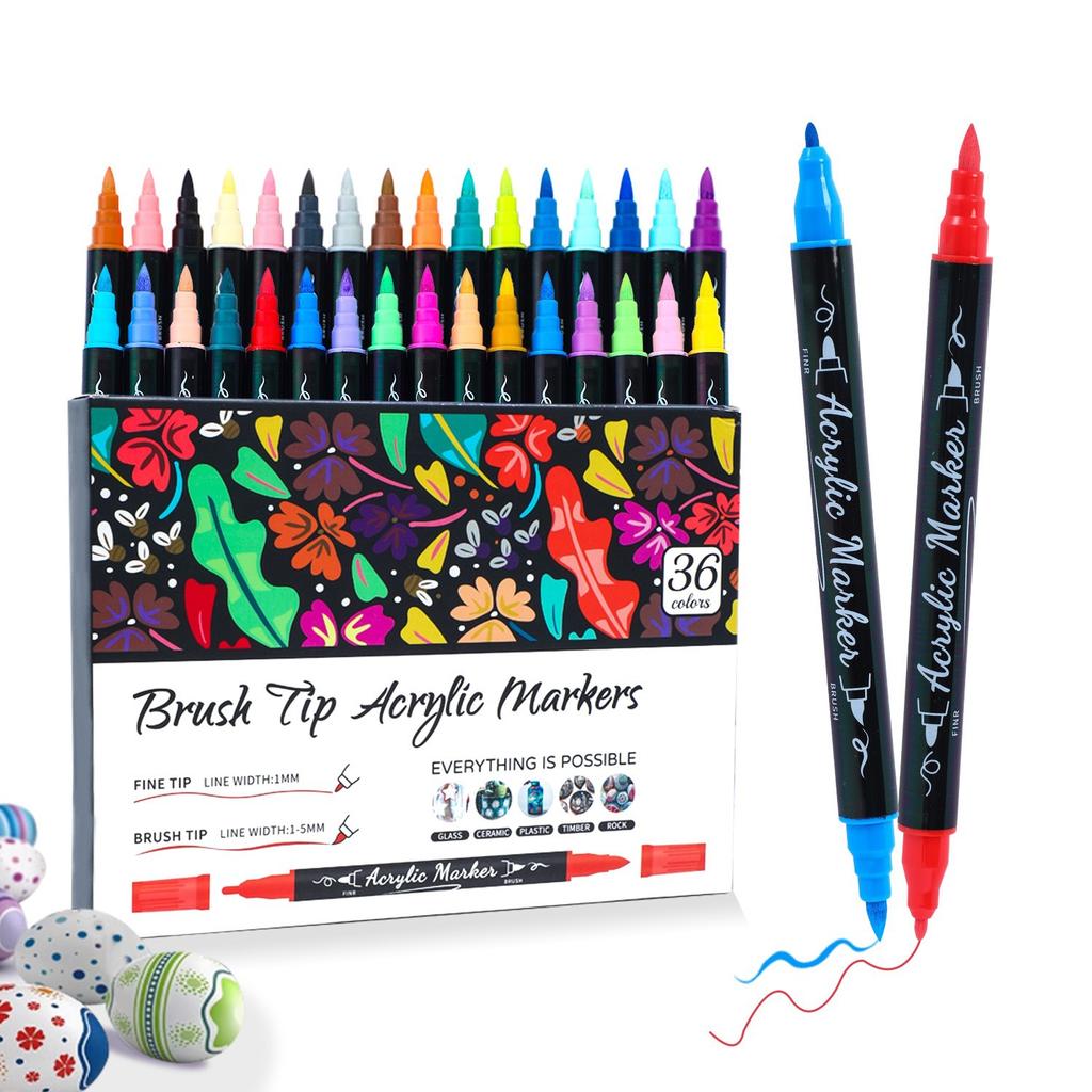 Acryl Verf Markers Waterdicht Dubbele Tip Acryl Verf Pennen met Kwast en Fijne Tip Markers Set voor Papier DIY Knutselprojecten Maken