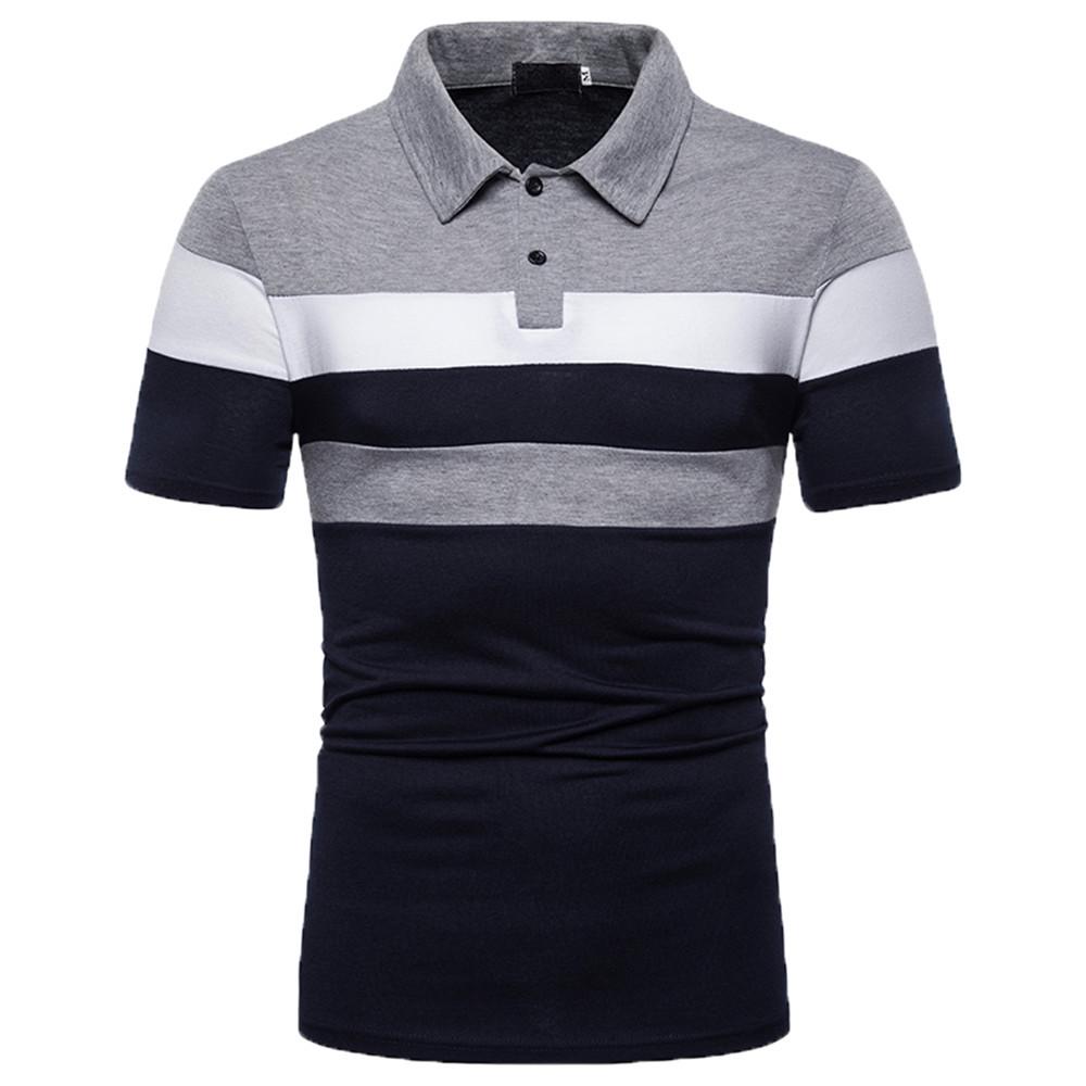 2026 Men s Color Block Turn-Down Collar Polo Shirt - Short Sleeve Fashion Edition M