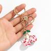 Elegant Rhinestones Cherry Bag Pendant Crystal Studded Fruit Shaped Key Ring Fashionable Handbag Charm Accessories