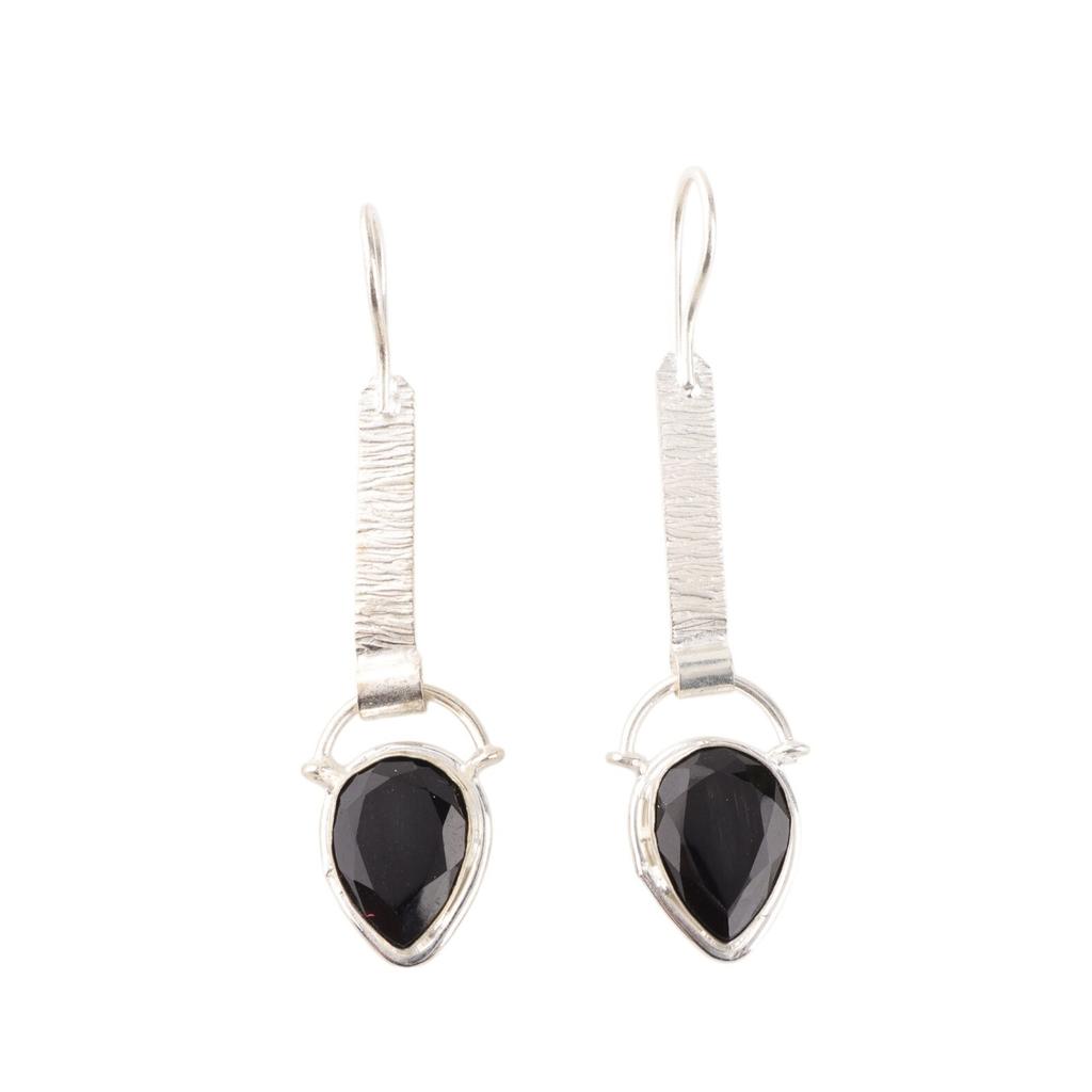 Black Onyx Gemstone 925 Sterling Silver Jewelry Handmade Bohemian Earrings 2.3" EE-166-18