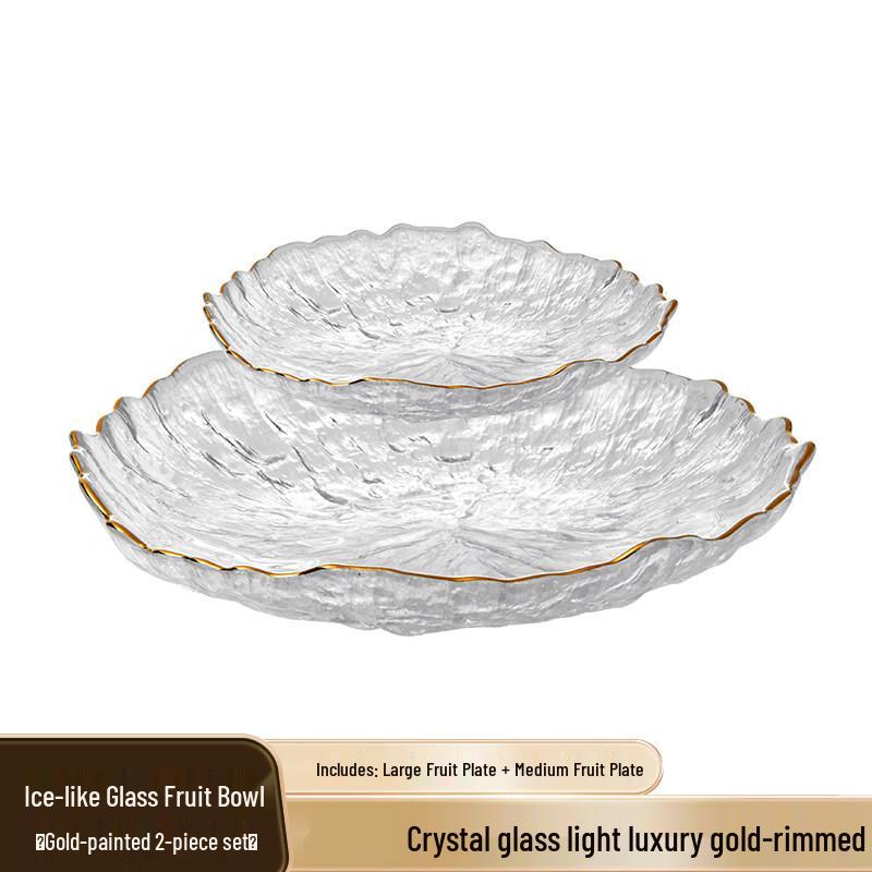 Transparent Glass Fruit & Snack Plate with Wooden Base
