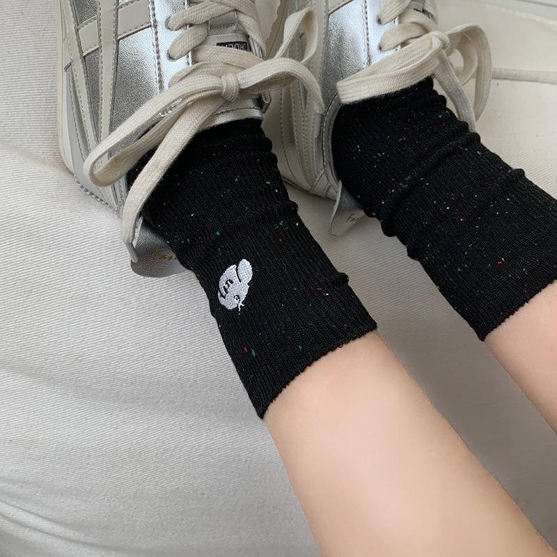 Spring and Summer Dot-yarn Embroidered Cute Dog Cartoon Socks, Women's Mid-calf Pile Socks, Trendy Pure Cotton, Versatile