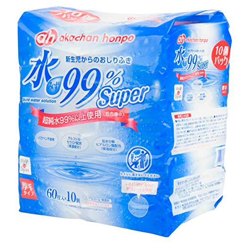 

Akachan Honpo Baby Honpo 99% Water Super Thick Baby Wipes, 60 sheets x 10 packs