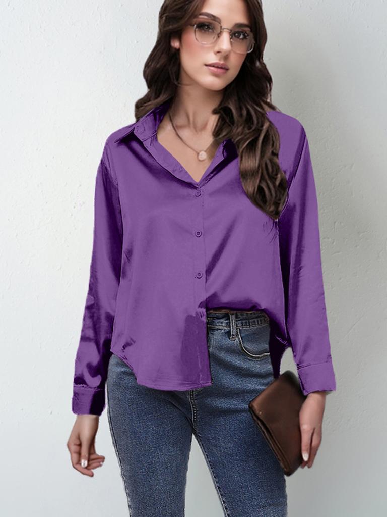23 Colors 7 Sizes Ready Stock Satin Shirt Women Silk Satin Long Sleeve Shirt New Style Women's Clothing