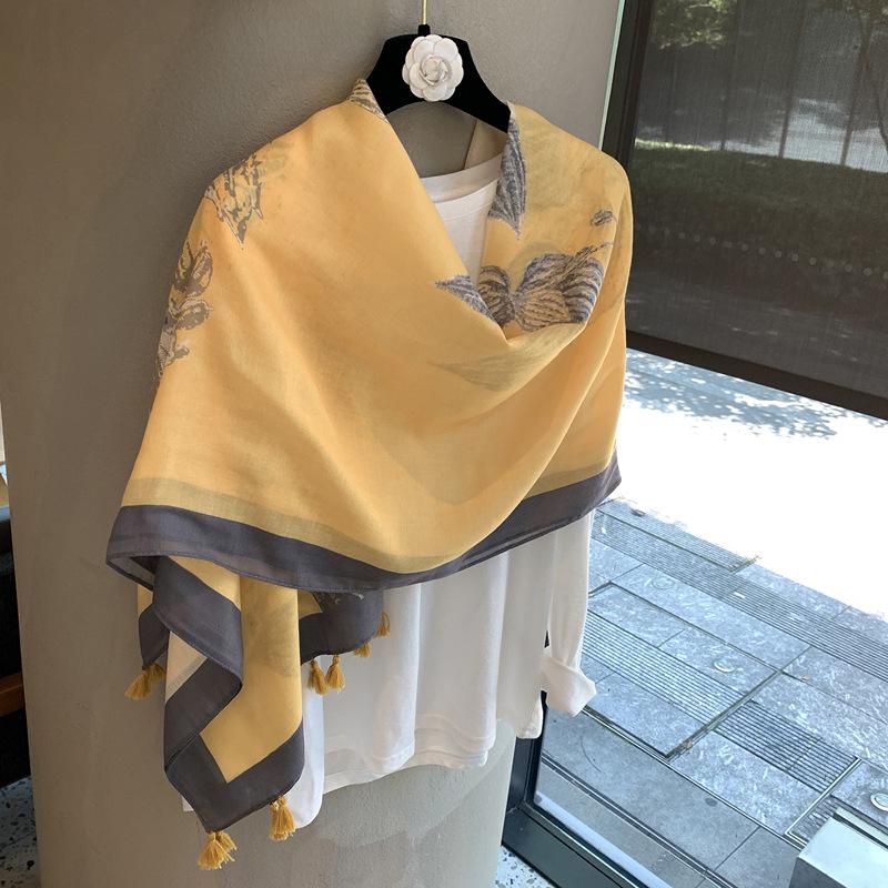Women'S Four Seasons Flower Balinese Yarn Long Air-Conditioned Room Shawl Exterior Scarf Cloak Thin Shawl