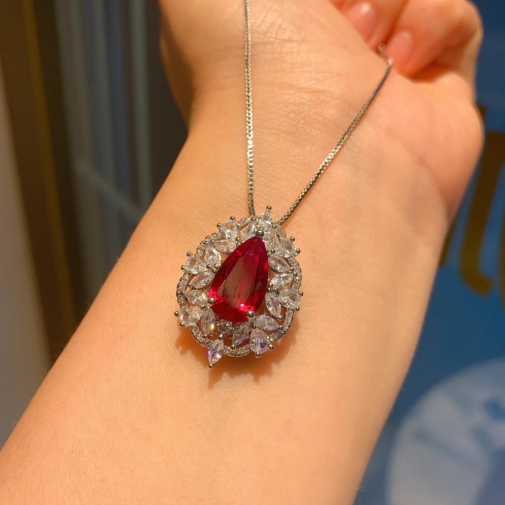 Jewelry Supply Jewelry Set Simulation Red Corundum Pendant 8 * 14 Ring 8 * 14