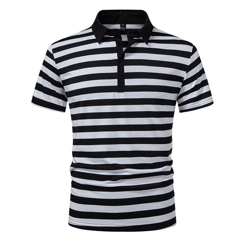 Mens Striped Collared Short Sleeve Loose Casual T Shirt For Men S белый