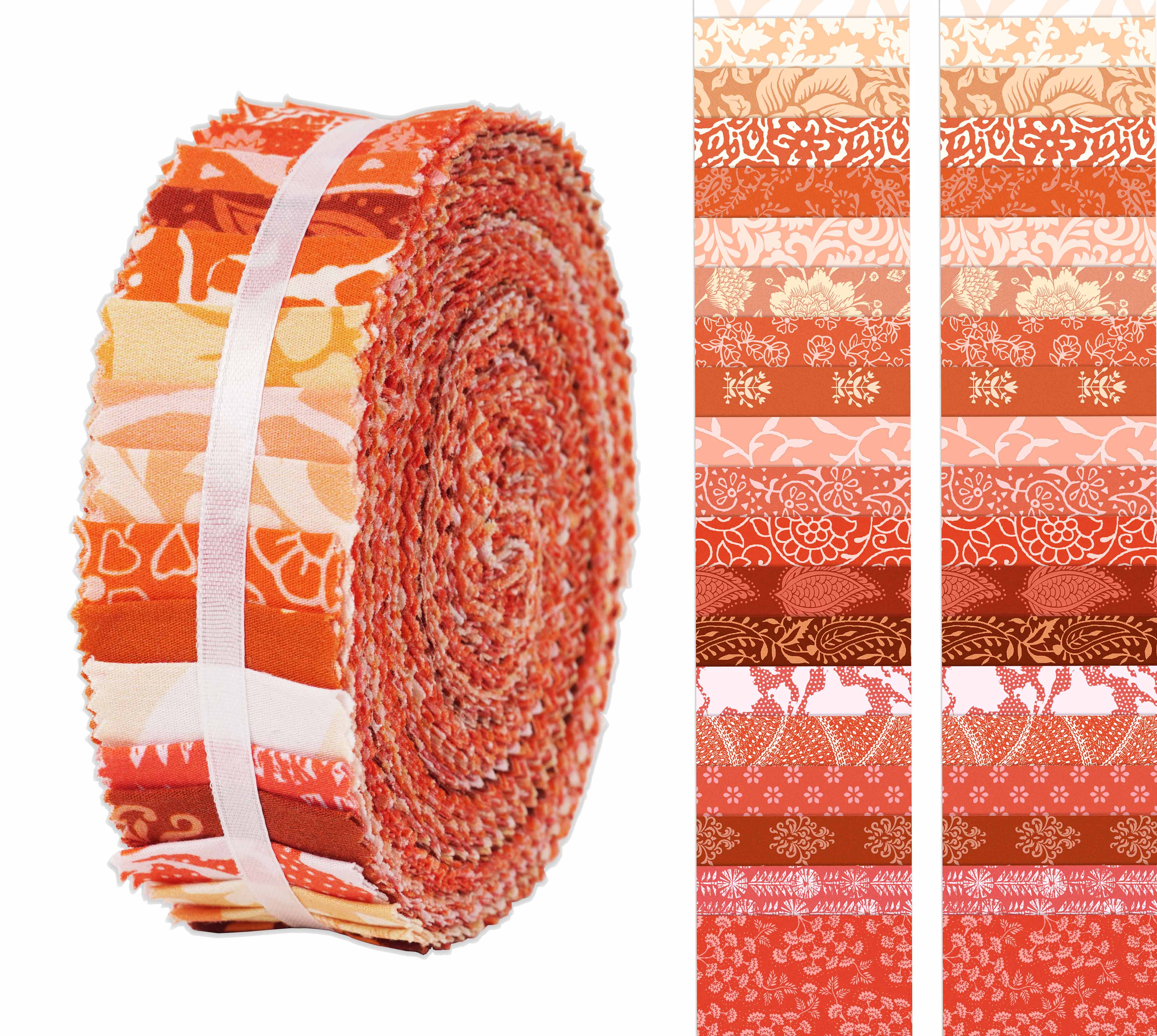 

Soimoi 40Pcs Asian Block Print Cotton Precut Fabrics For Quilting Craft Strips 2.5x42inches Jelly Roll - Peach & 1.5x42inches