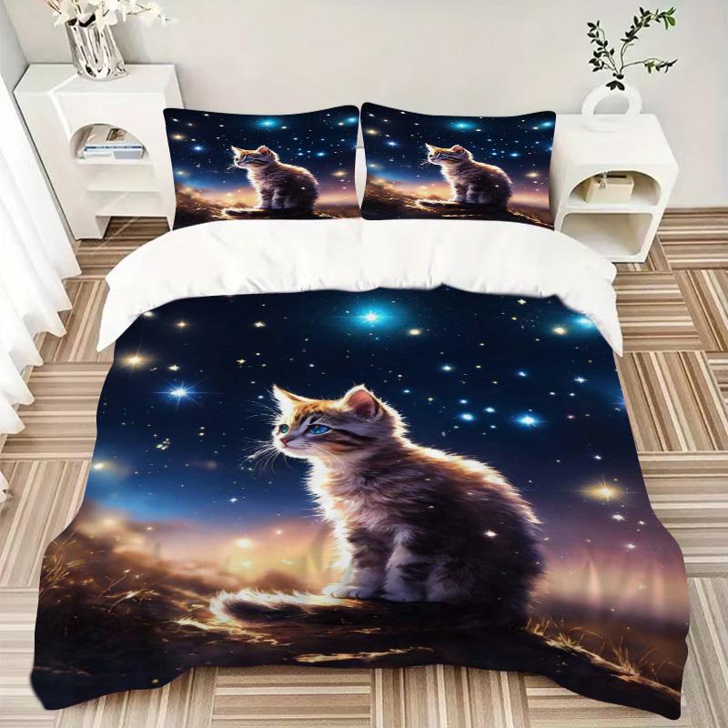 3pcs Anime Cat Bedding Set - Includes One Quilt Cover and Two Pillowcases (No Core) - Perfect for Bedroom and Guest Room Decoration, Festive