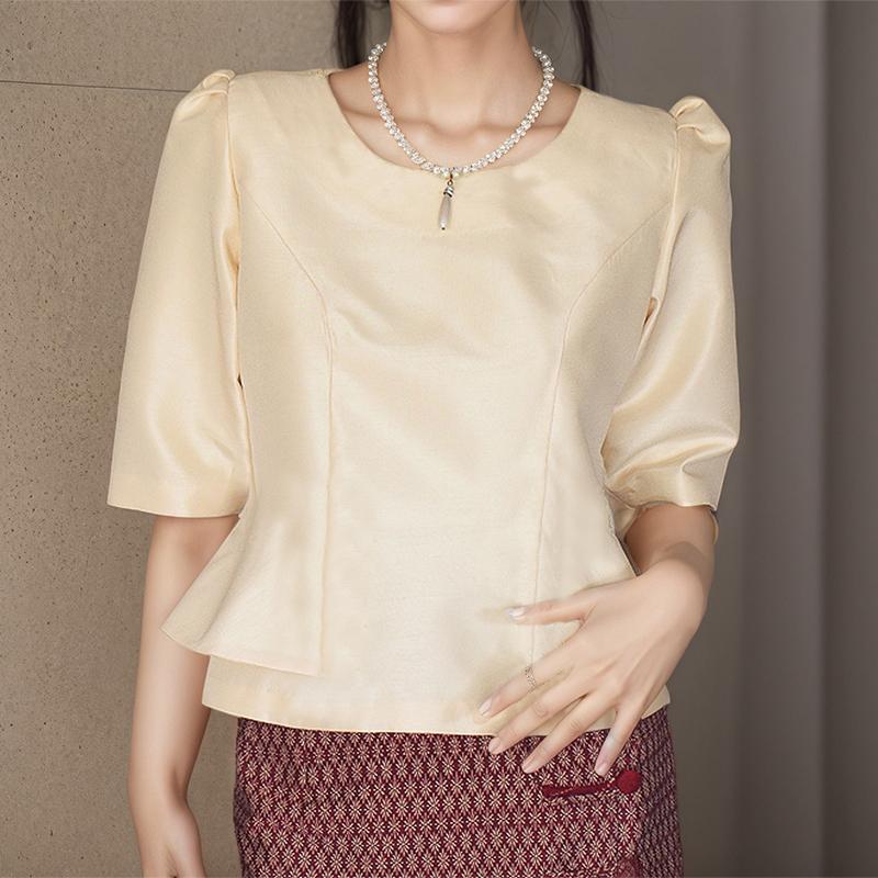 

ZANZEA Women Summer Round Neck Ruffles Splice Casual Short Sleeve Blouse