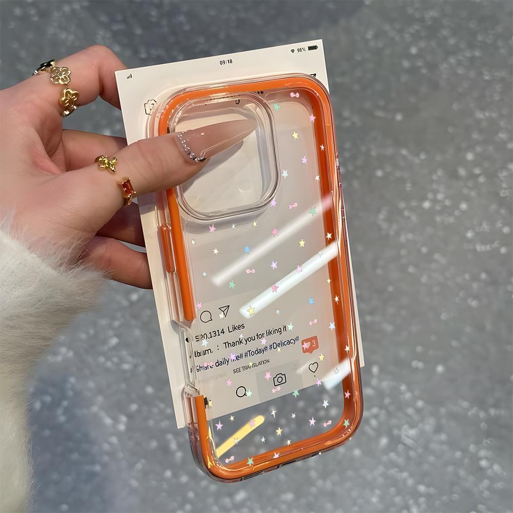 Colorful Star Pattern 2 in 1 Candy Color Clear Phone Case For iPhone 11 12 13 14 15 16 17 Pro Max Plus Air Silicone Soft Cover