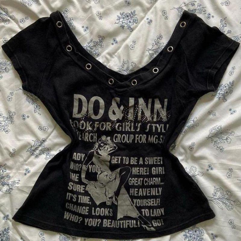 

Summer New Style American Retro Sweet and Cool Printed Personality Street Style Spicy Girl Vibe Niche Design Pure Desire Top for Women Black S