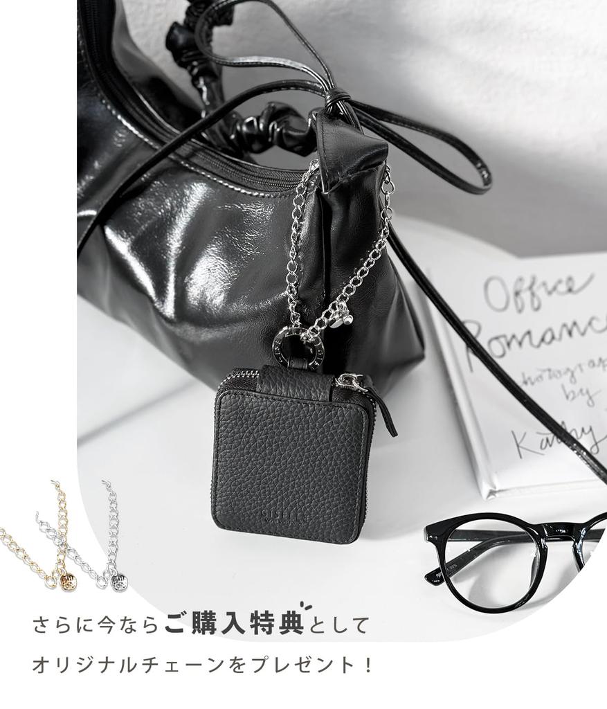 Genuine Leather Mini Pouch with Mirror, Key Case, Smart Key, Card Holder, Hand Strap, Carabiner, Round Zipper, for Men and Women (Grey Beige)