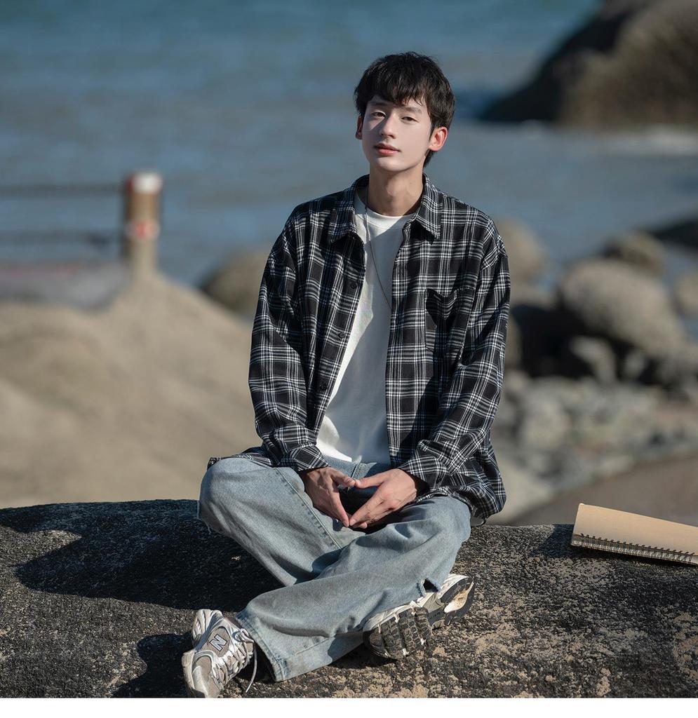 Men's Retro Plaid Long Sleeve Shirt - Spring/Autumn Casual Jacket