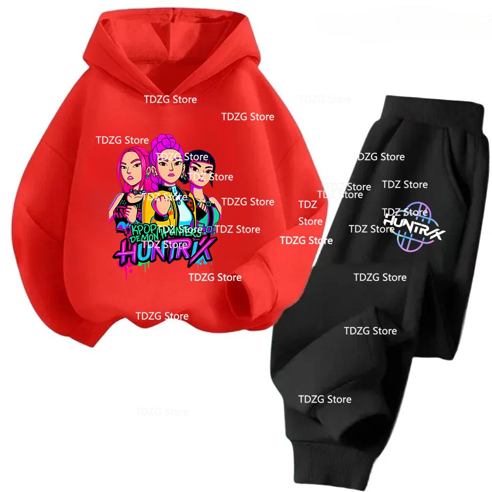 Autumn Hot Movie KPop Demon Hunters Hooded Children's Hoodies Set Pants Suit 2pcs Set Casual Fashion Boy Girl Sportwear Clothing