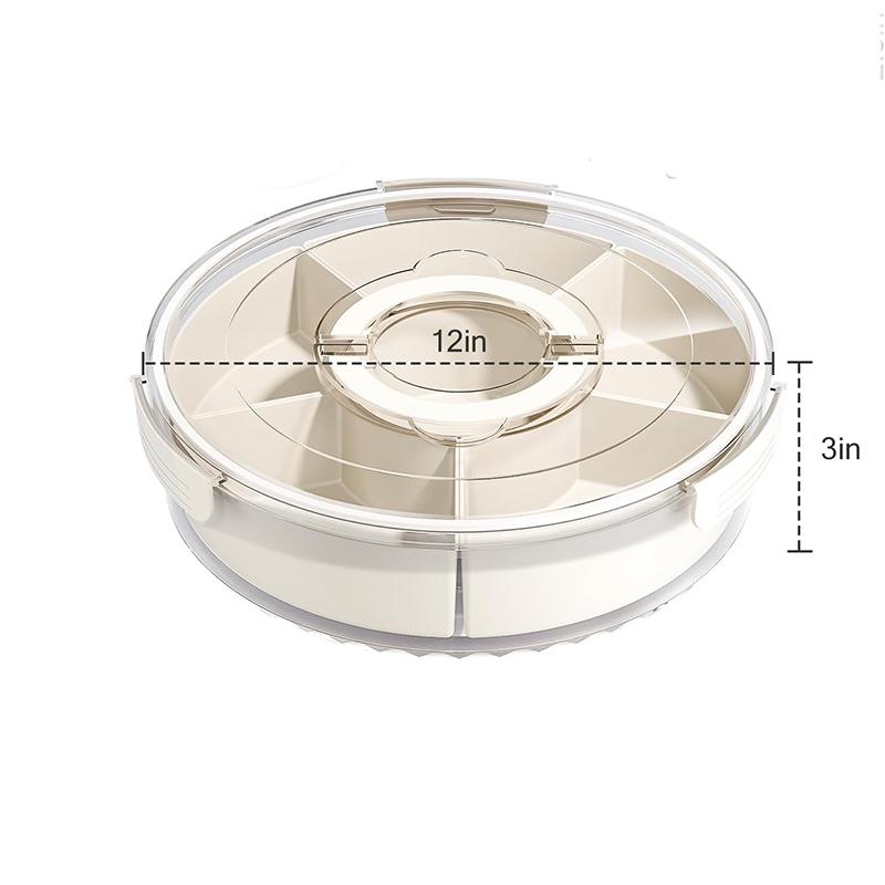 

6Grids Divided Serving Tray with Lid Rotating Snack Tray with Handle Fruit Vegetables Storage Container Multi-purpose Food Box