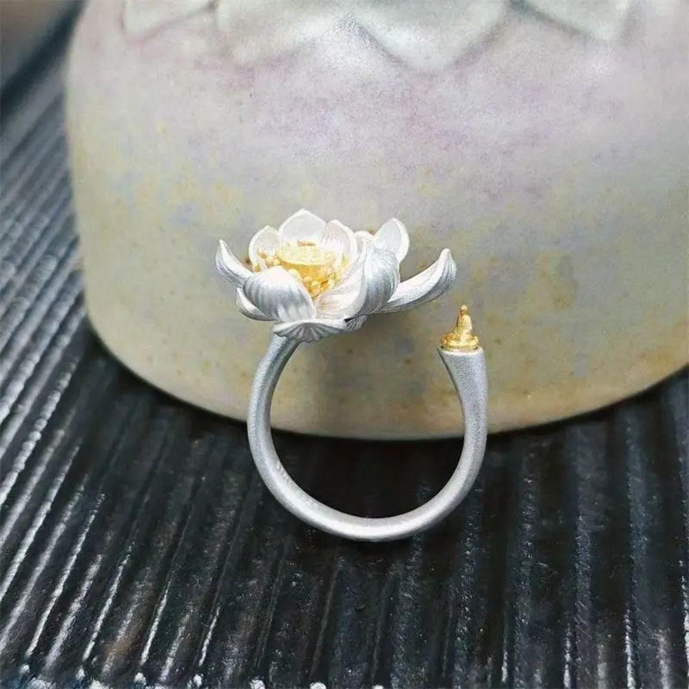 Adjustable Blessing Ring Open Size Fashion Ring New Chinese Style Lotus Flower Ring  Women