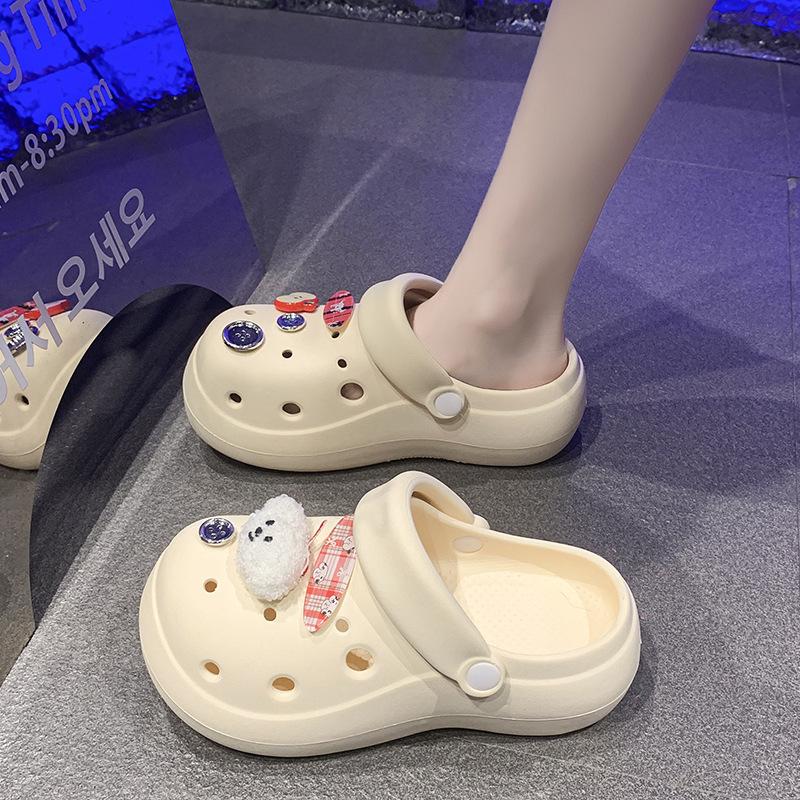 

Женские туфли-черные дыры, новая летняя обувь, толстая подошва, нескользящие, с закрытым носком, полушлепанцы, для работы, не утомляют ноги, сандалии 41 бежевый