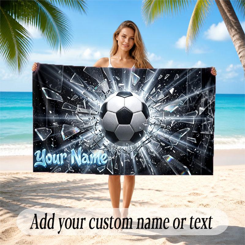 Soccer Theme Beach Towel Personalized Custom Name & Text Soft Quick Dry Beach Towel for Swimming Travel