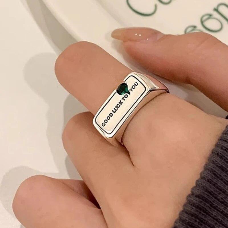 ANENJERY de culoare argintie verde zircon rar retro industria grea inel cu scrisoare norocoasă pentru femei cadou de bijuterii de petrecere