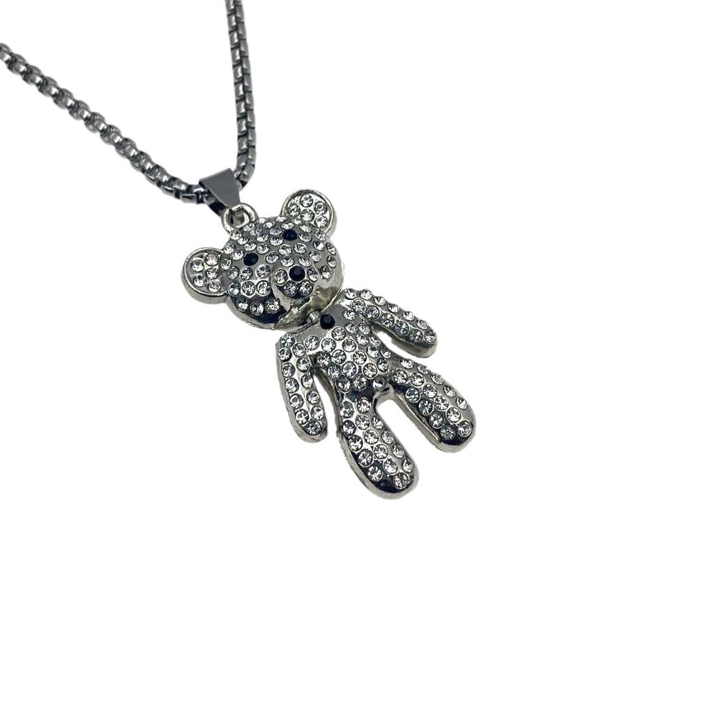 Titanium Steel Diamond-Encrusted Bear Necklace Hip-Hop Couple Alloy Pendant Pendant Personalized Men'S And Women'S Sweater Chain