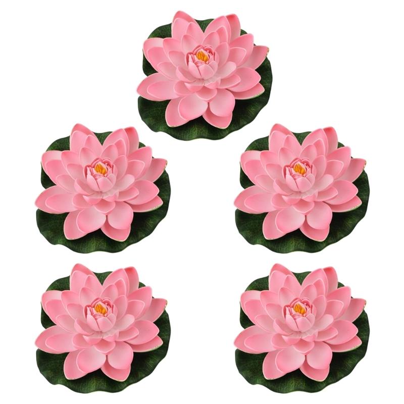 5Pcs Artificial Floating Foam Flower Large Realistic Water Lilies Plant For Pond Garden Tank Aquariums Water Decoration