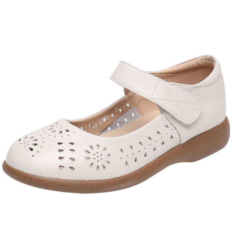 Fashion GKTINOO Genuine Leather Ladies Flats Summer Shoes Woman Plus Size Casual Loafers Hollow Round Toe Soft Comfort Sandals Female