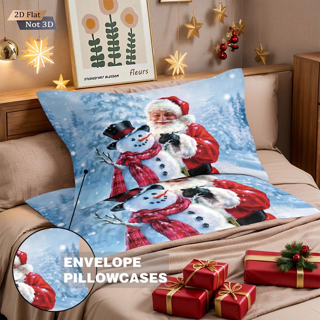3pcs Happy Santa Claus Printed Chipless Quilt Set Multi Size Bedding Dormitory Bedding Holiday Decoration Machine Washable