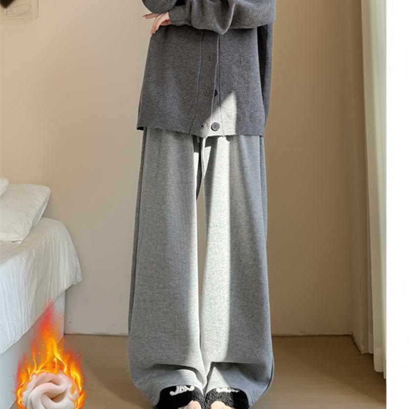 Curved Pocket Glutinous Rice Pants for Women's New Autumn and Winter Slim and Lazy Straight Pants Casual Plus Velvet Wide-leg Pants