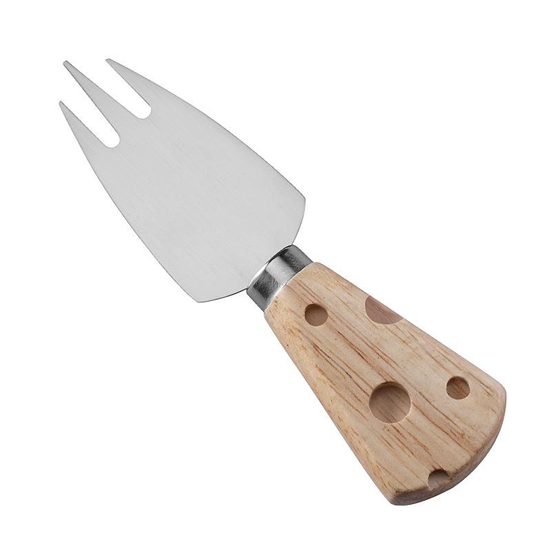 Creative Cheese Pattern Western Tableware Set: Stainless Steel Knife, Fork, Butter Spreader & Rubber Wood Handle Cheese Knife