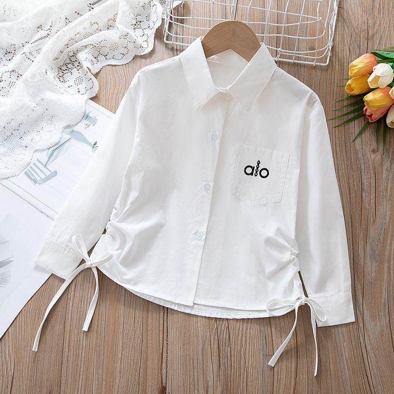 Meisjestrui met lange mouwen: Preppy-stijl kinder overhemd van 100% katoen met witte kraag