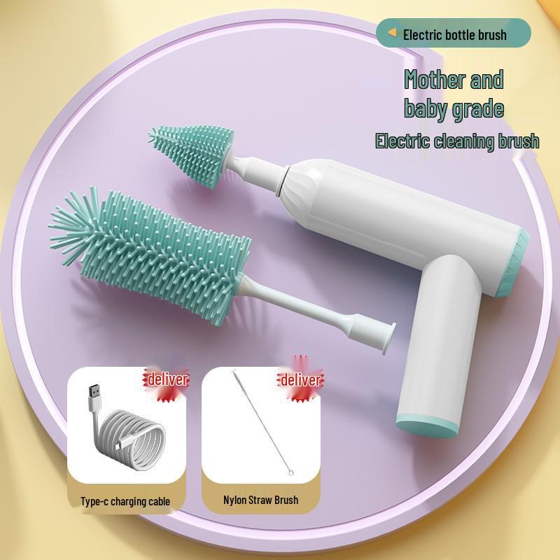 Long-lasting Electric Baby Bottle Cleaning Brush with Food-Grade Bristles for Powerful and Efficient Cleaning - A Must-Have for Moms and Babies.