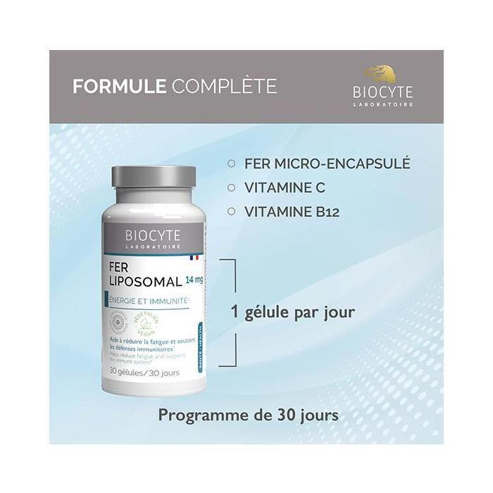Biocyte Fer Liposomal Energie & Immunité Fer Vitamine C Vitamine B12 30 Gélules