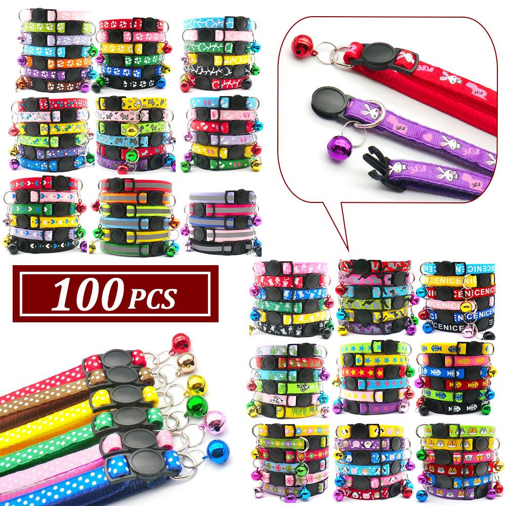 100Pcs  Colorful Dog Collar Adjustable Pet Dog Collars Necklace Durable Puppy Pug Bulldog Collars For Small Dogs