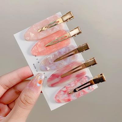 5pcs New Pink Acetate No-trace Hair Clip Acrylic Duckbill Clip for Girls' Hair Sweet Bangs and Fragments Clip Hair Accessories