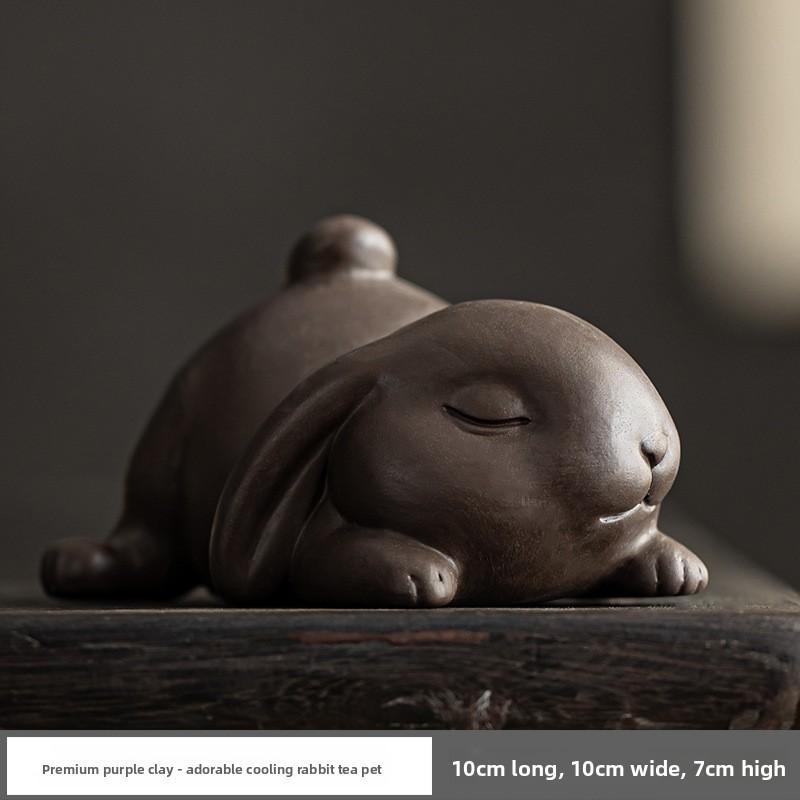Rabbit Tea Pet Figurine Cute Ceramic Tea Set Accessories Chinese Tea Culture Decor for Living Room Office Desk Ornament