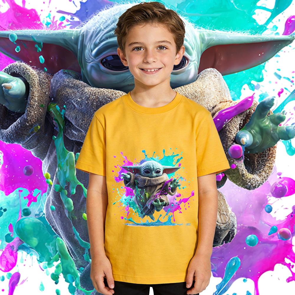 Star Wars Yoda Print Kids Cotton T Shirt Casual Short Sleeve Toddler Boys Girls Summer Top