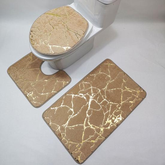 3Pcs/Set Non-slip Toilet Carpet Quick Dry Polyester Marble Toilet Lid Cover Bathroom Rug for Home