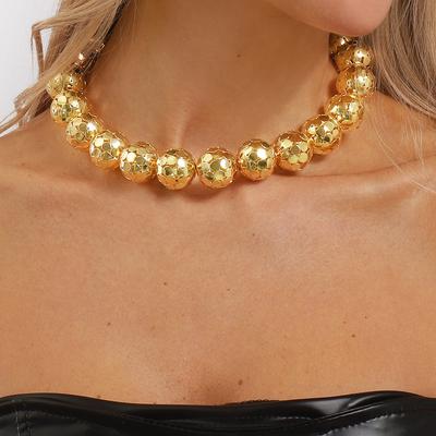 Light Luxury Exaggerated Metal Beaded Necklace, Personalized Punk Hollow Round Bead High-end Collarbone Chain
