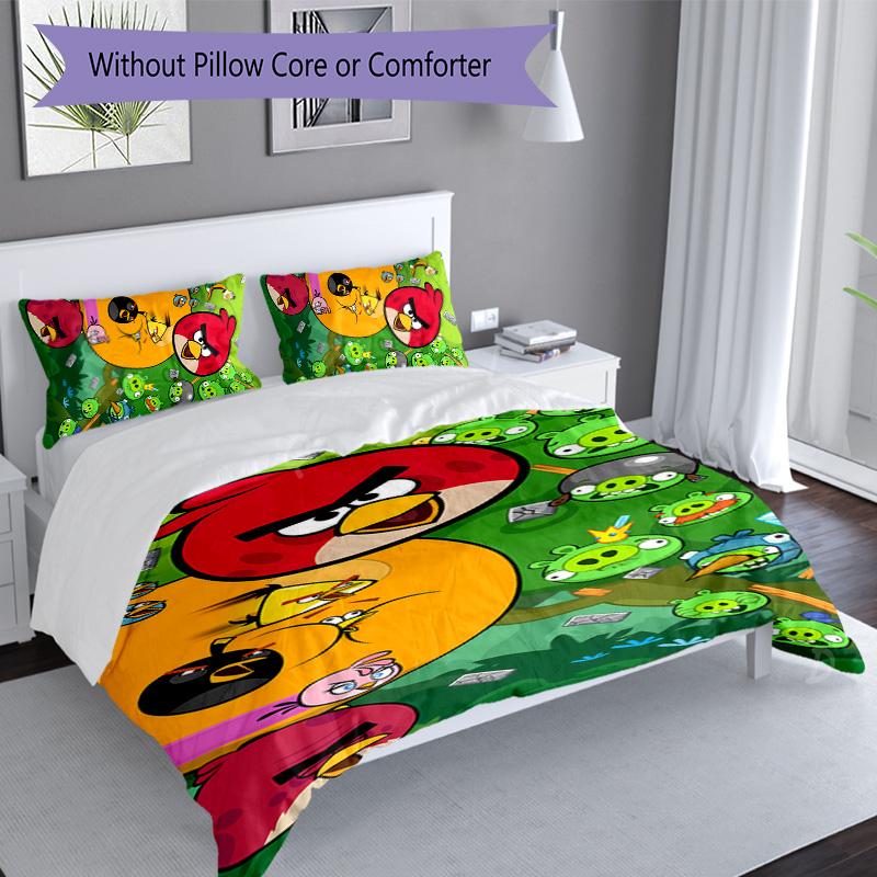 3pcs angry Birds pattern bedding set duvet cover set includes duvet cover &pillowcases, perfect all season bedroom decoration & gift