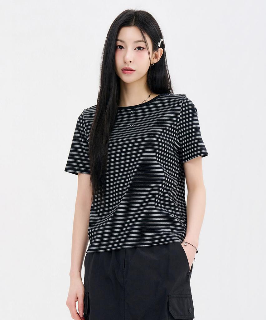 CHASECULT Women'S Striped Ribbed Short Sleeve T-Shirt-Fbrg5863D03