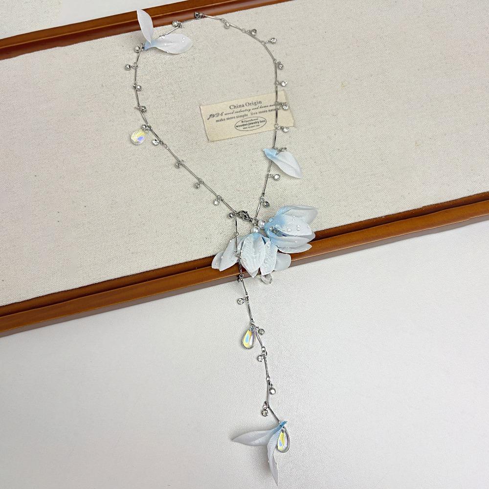 Beaded Flower Necklace Y Shape Crystal Necklace Beach Jewelry  Seaside Versatile синий